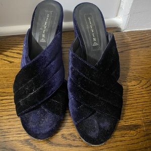 Steven Blue Velvet Mules